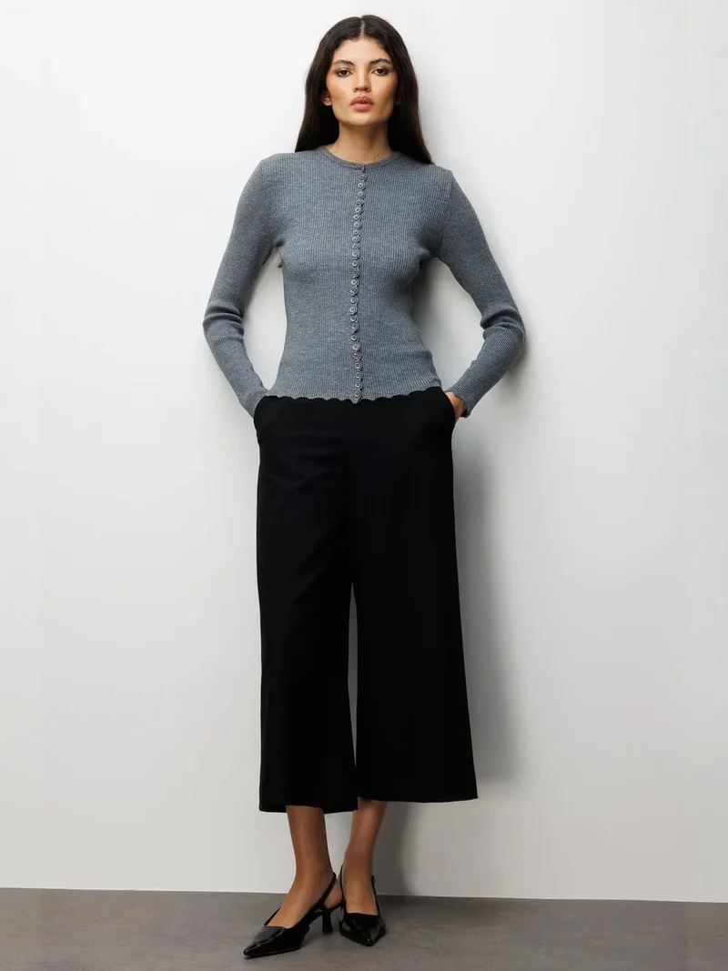 MixRay MIXRAY Ribbed Knit Buttoned Cardigan