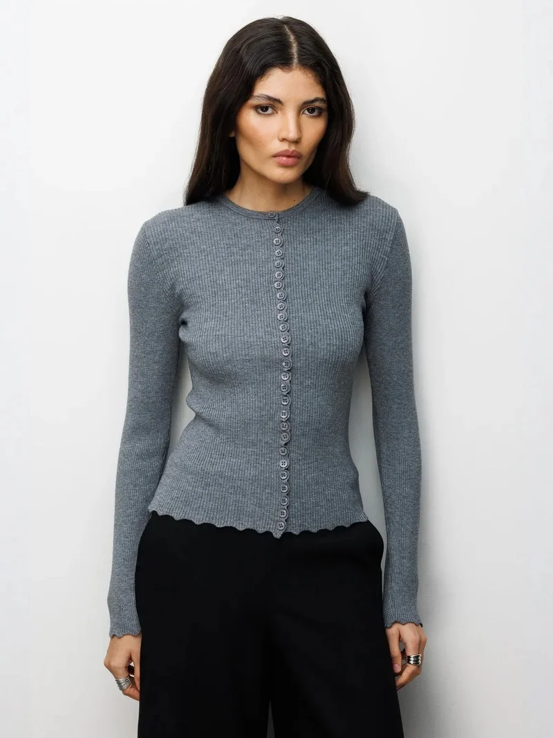 MixRay MIXRAY Ribbed Knit Buttoned Cardigan