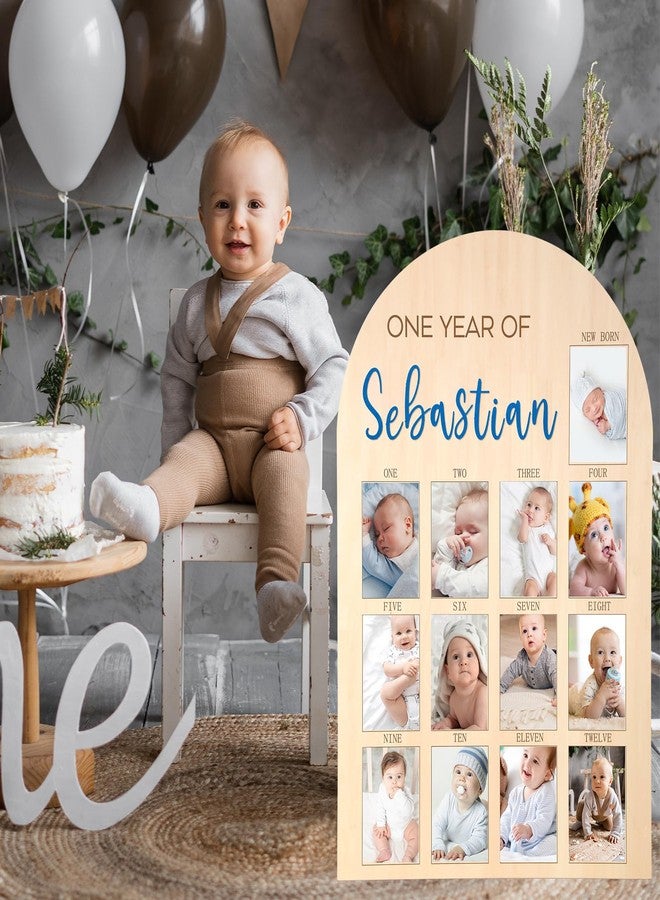Leinuosen 33 x 22 Inch My First Year Photo Board 12 Monthly Picture Frame with DIY Name Felt Letters 1st Birthday Decorations Gifts for Boy Girl Newborn Keepsake, Fits 4 x 6 Photos(Blue) - Image 4