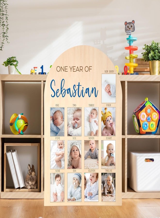 Leinuosen 33 x 22 Inch My First Year Photo Board 12 Monthly Picture Frame with DIY Name Felt Letters 1st Birthday Decorations Gifts for Boy Girl Newborn Keepsake, Fits 4 x 6 Photos(Blue) - Image 5