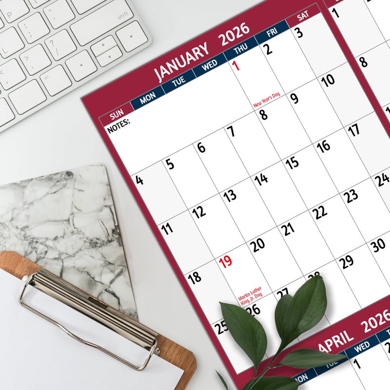 BowCuk 2026 Yearly Wall Calendar - Large Yearly Calendar 2026, Jan 2026 - Dec 2026, 25.2" x 38.2" (Open), 2026 Calendar, Large Wall Calendar 2026, Full Year Paper with Notes, Thicker Paper - Red - Image 2
