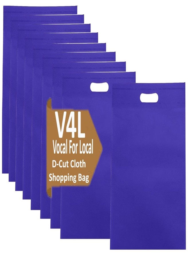 V4L Dark Blue Color D-Cut Cloth Carry Bag, Handle Bag, Shopping Bag, Daily Use Bag, Gift Bag (10X14, PACK OF 100) - Image 1