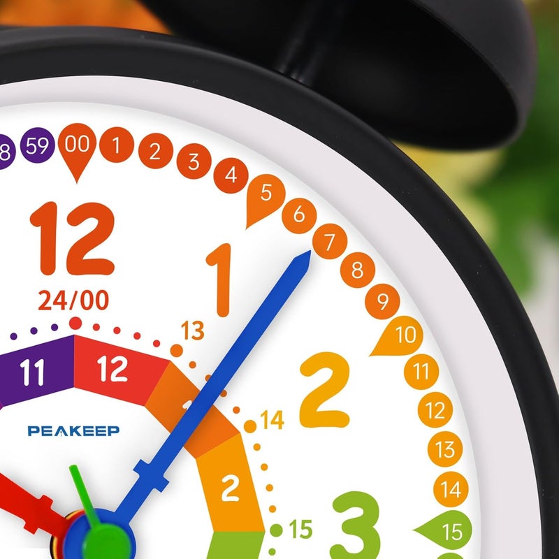 Peakeep Loud Alarm Clock for Kids Learning Telling Time Teaching Clock, 4.5" Rainbow-Colored Twin Bell Analog Alarm Clock Battery Operated for Heavy Sleepers Adults Teenagers Kids - Image 3