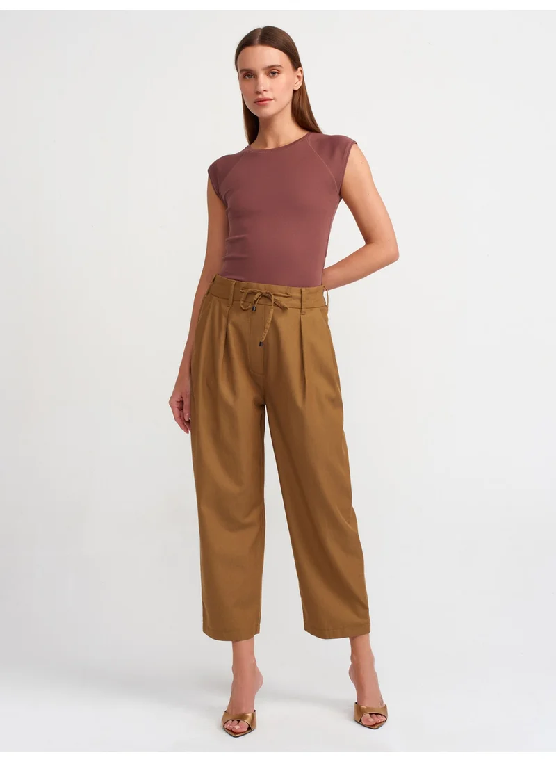 Dilvin 71307 Lace-Up Pleated Trousers-Tan