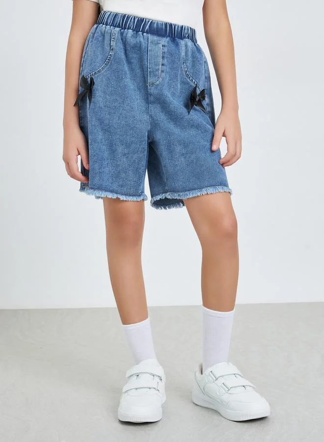 Styli Girls Denim Shorts with Bow Detail
