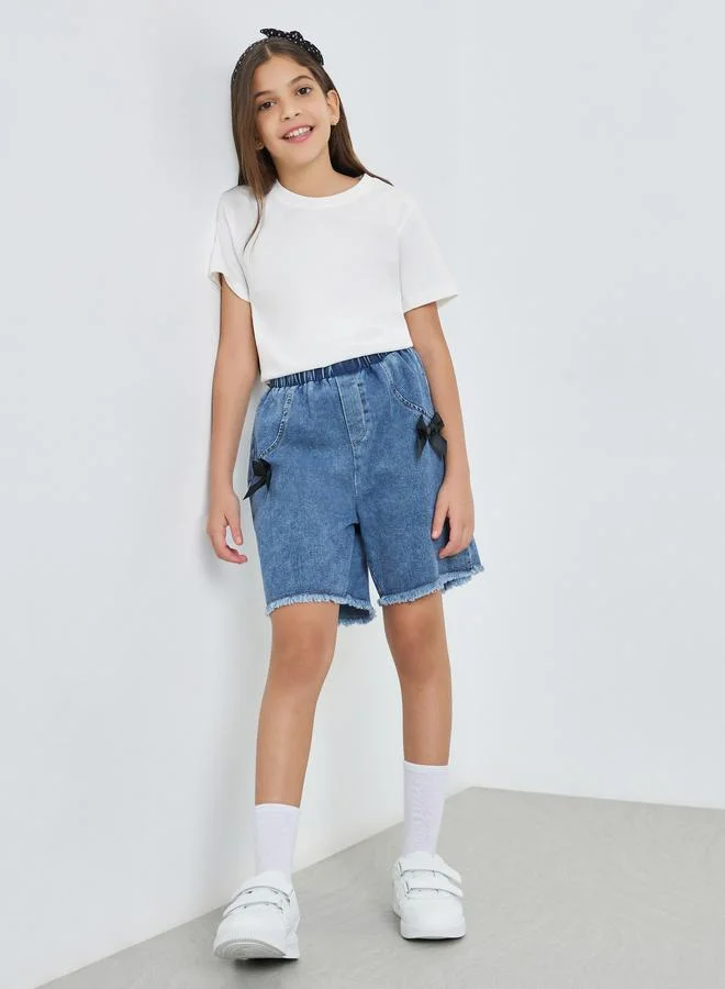 Styli Girls Denim Shorts with Bow Detail