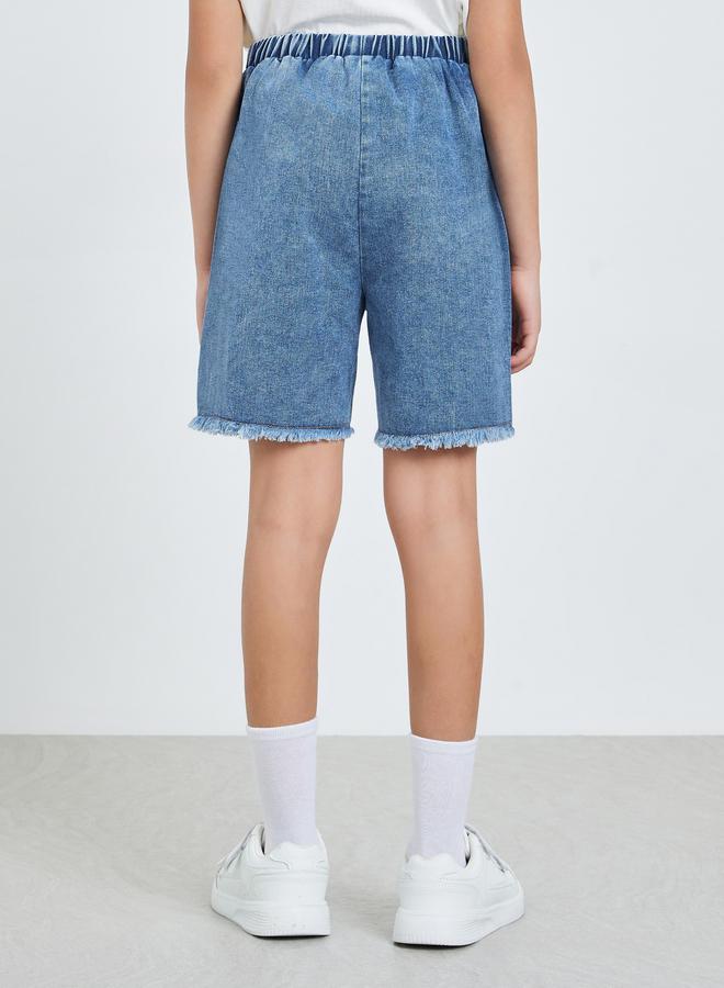 Styli Girls Denim Shorts With Bow Detail - Image 3