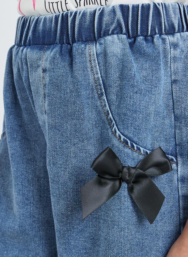 Styli Girls Denim Shorts With Bow Detail - Image 4