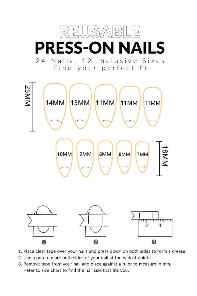 Long French fake nails in almond shape. The box contains 24 nails with a nail file and glue. - Image 4