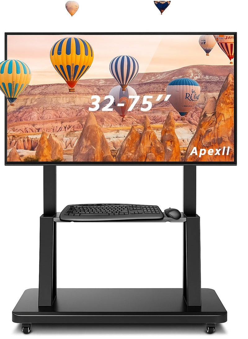 Apexll Mobile TV Stand with Wheels for 32–75 Inch TVs – Adjustable Height, Lockable Cart for Home, Office, School – Heavy-Duty Steel Frame  - Image 1