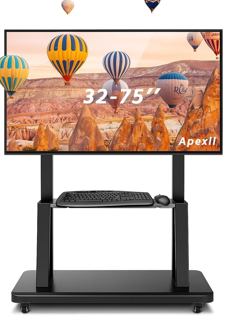 Apexll Ultra Heavy-Duty Rolling TV Cart with Locking Wheels – Height-Adjustable Mobile TV Stand for 32–75 Inch TVs, Supports up to 150 kg, Ideal for Home, Majlis, School & Office - Image 2