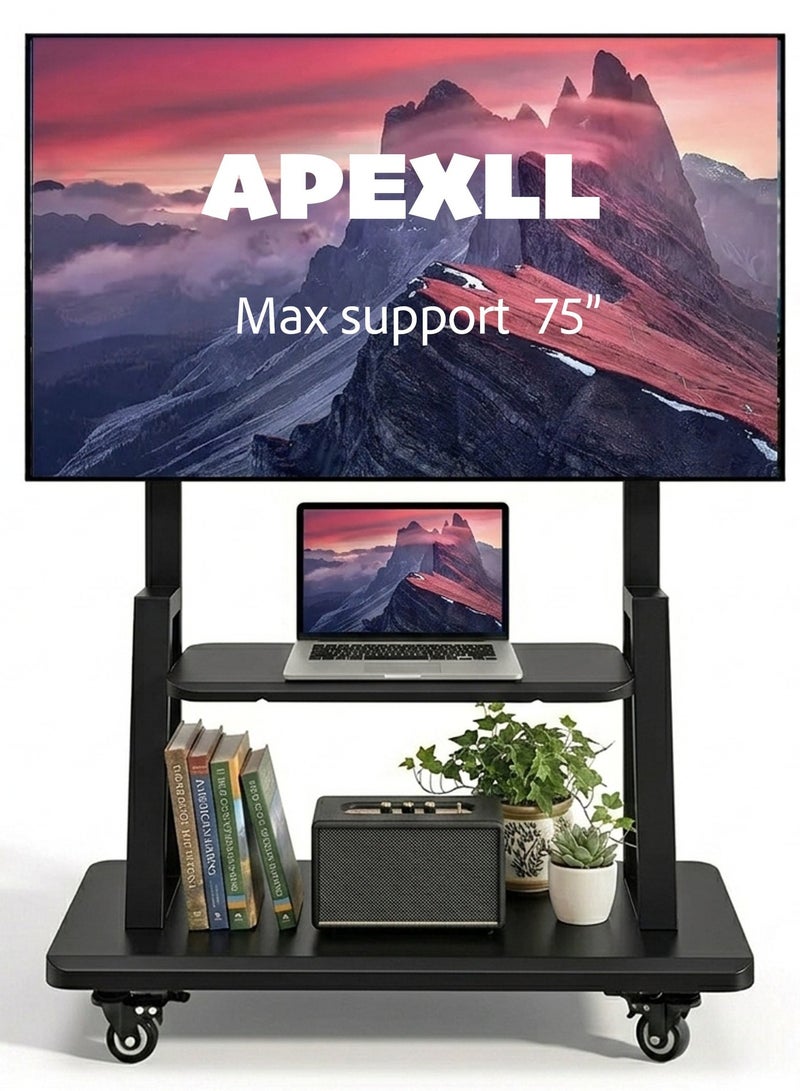 Apexll Ultra Heavy-Duty Rolling TV Cart with Locking Wheels – Height-Adjustable Mobile TV Stand for 32–75 Inch TVs, Supports up to 150 kg, Ideal for Home, Majlis, School & Office - Image 1
