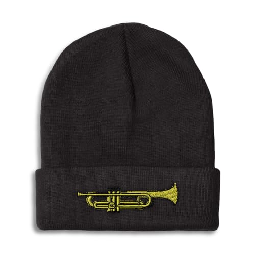 Speedy Pros Beanies for Men Trumpet Music B Embroidery Music Trumpet Winter Hats for Women Acrylic Skull Cap 1 Size Black Design Only - Image 1