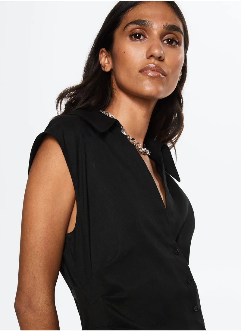 MANGO Cap Sleeve Button Down Dress