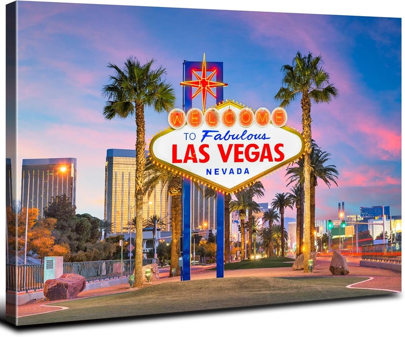 YOOOAHU Las Vegas Welcome Sign Canvas Wall Art - Image 1