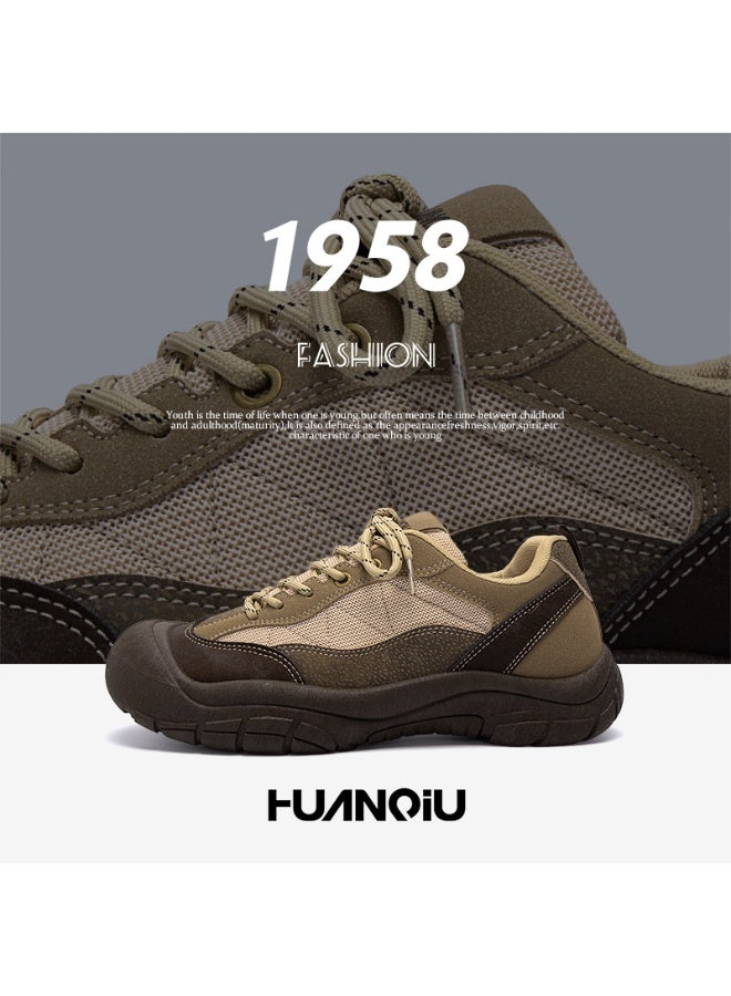 HUANQIU 1958 Retro Workwear Shoes, Outdoor Style Spliced Breathable Casual Shoes, Trendy Men's Low-Top Wear-Resistant Hiking Shoes