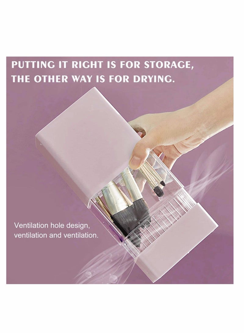 KASTWAVE Makeup Brush Holder 2 in 1 Multifunctional Makeup Brush Storage Organizer with Lid, Portable Waterproof Dustproof Air-Drying Makeup Brush for... - Image 3