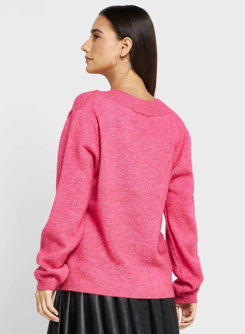 Jacqueline de Yong V-Neck Knitted Sweater