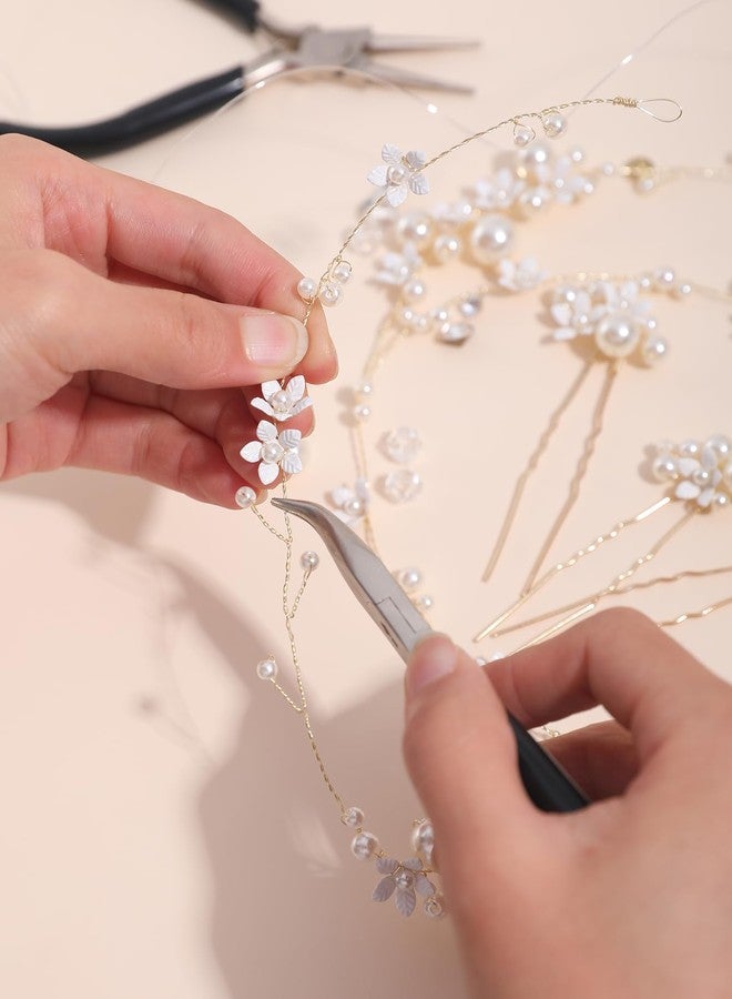 SELFCLOUD Handmade Pearl Bridal Hair Vine Wedding Hair Accessories Sparkling Pins Set Bride Wedding Pieces for Women and Girls Hair Jewelry Brides Headpieces Crystal 40'' Light Gold 7 Pcs - Image 5