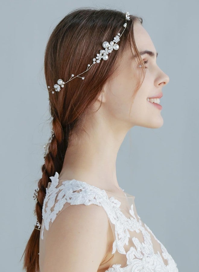 SELFCLOUD Handmade Pearl Bridal Hair Vine Wedding Hair Accessories Sparkling Pins Set Bride Wedding Pieces for Women and Girls Hair Jewelry Brides Headpieces Crystal 40'' Light Gold 7 Pcs - Image 3