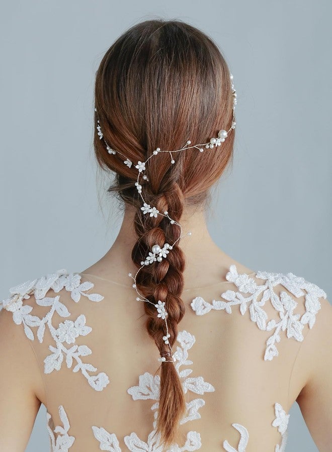 SELFCLOUD Handmade Pearl Bridal Hair Vine Wedding Hair Accessories Sparkling Pins Set Bride Wedding Pieces for Women and Girls Hair Jewelry Brides Headpieces Crystal 40'' Light Gold 7 Pcs - Image 4