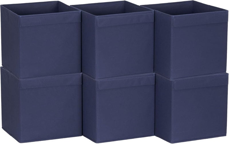 Household Essentials 87-1 Foldable Fabric Storage Bins | Set of 6 Cubby Cubes with Flap Handle, Navy Blue - Image 1