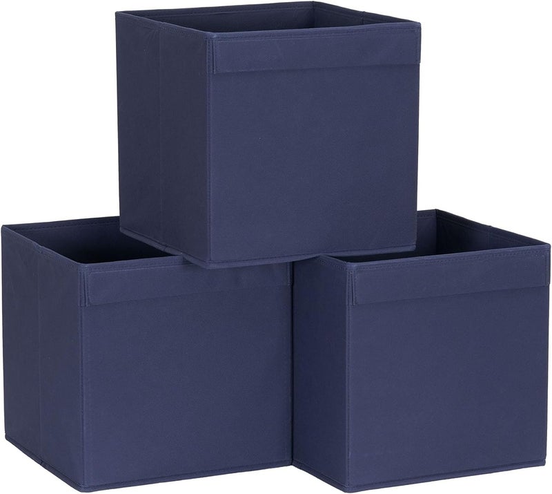 Household Essentials 87-1 Foldable Fabric Storage Bins | Set of 6 Cubby Cubes with Flap Handle, Navy Blue - Image 5