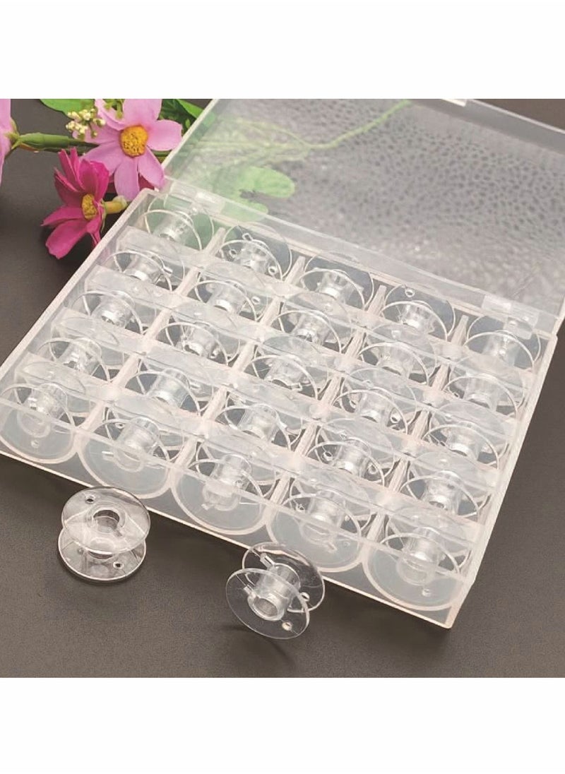 Empty Bobbin, Plastic Spool with Housing, Sewing Machine Storage Box for Accessories (25 Pieces)