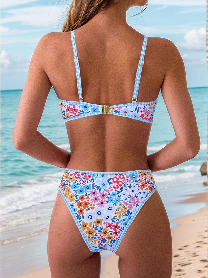 Tainehs Women's Two Piece Bikini Sets O Ring Front Top Ditsy Floral Triangle Swimsuits Cheeky Bathing Suit - Image 3