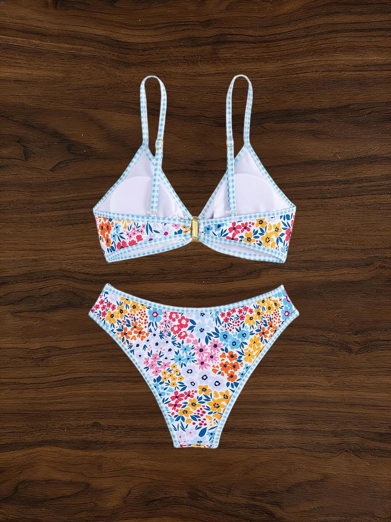 Tainehs Women's Two Piece Bikini Sets O Ring Front Top Ditsy Floral Triangle Swimsuits Cheeky Bathing Suit - Image 5
