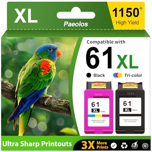 Paeolos 61XL Ink Cartridges Black and Color Combo Pack High Yield Replacement for HP Ink 61 for HP 61 Ink Cartridges Combo Pack for HP61XL for HP Envy 4500 5530 4502 OfficeJet 4630 Deskjet 2540 Printer,2-Pack - Image 1