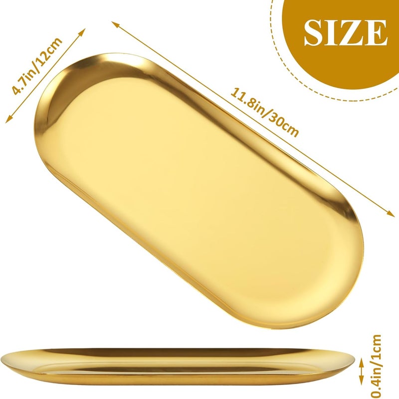 AKOLAFE 5PCS Stainless Steel Serving Tray Set Gold Platters for Serving Food Party Large Metal Trays Decorative 12 Long Plate Oval Storage Trays Thickened Serving Dishes for Entertaining Sushi Snack - Image 2