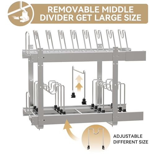 STORKING 2-Tier Kitchen Pull out Cabinet Organizer for Pots, Pans, and Lid Cookware, Adjustable Heavy Duty Wire Pan and Pot Rack, Full-Extension Rail 12" W *22" D - Image 4