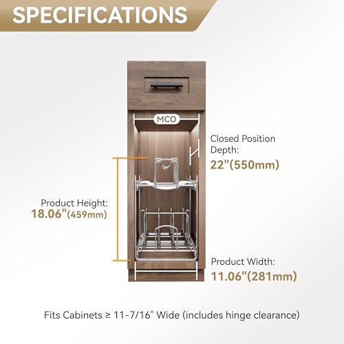 STORKING 2-Tier Kitchen Pull out Cabinet Organizer for Pots, Pans, and Lid Cookware, Adjustable Heavy Duty Wire Pan and Pot Rack, Full-Extension Rail 12" W *22" D - Image 5