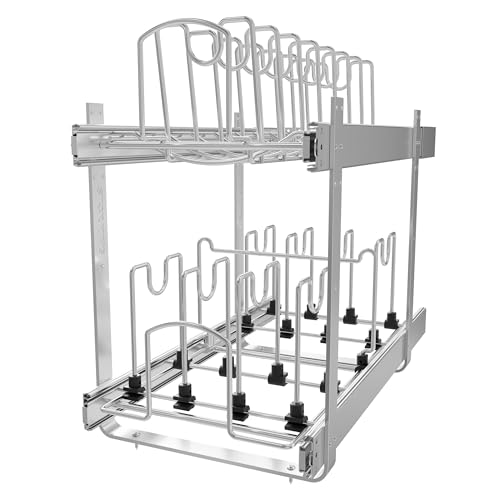 STORKING 2-Tier Kitchen Pull out Cabinet Organizer for Pots, Pans, and Lid Cookware, Adjustable Heavy Duty Wire Pan and Pot Rack, Full-Extension Rail 12" W *22" D - Image 1