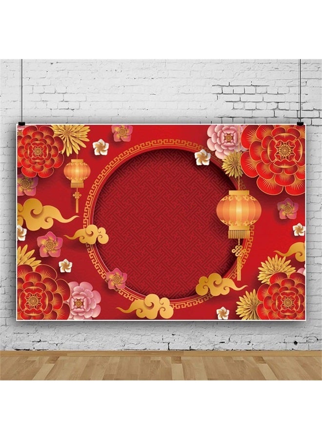 DASHAN 10x8ft Polyester Chinese Asian Theme Party Backdrop Chinese New Year Spring Festival Celebration Red Lantern China Photography Background Floral Flowers New Year Party Adults Photo Prop - Image 1