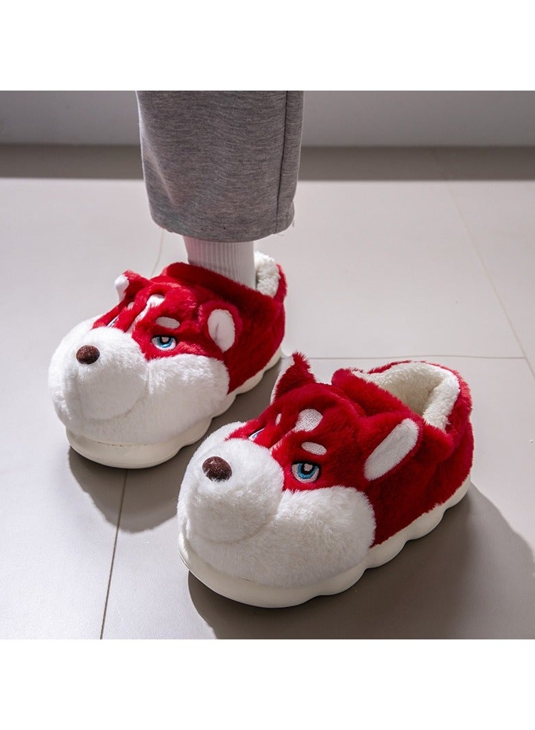 Style Plush Husky Slippers Cartoon Animal Slippers Anti Slip Slip-on House Shoes Comfortable Fuzzy Dog Slippers Cute for Autumn Winter