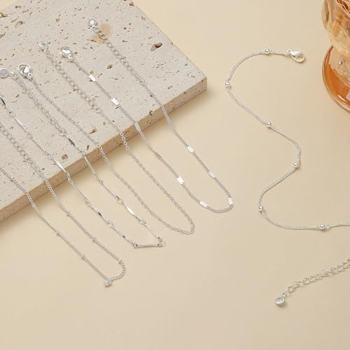 LEXODY Silver/Gold Anklets for Women, Sterling Silver Evil Eye Ankle Bracelets for Women Trendy Dainty Waterproof Anklets Set Adjustable Layered Anklet Bracelets for Women Silver Jewelry Gift - Image 4