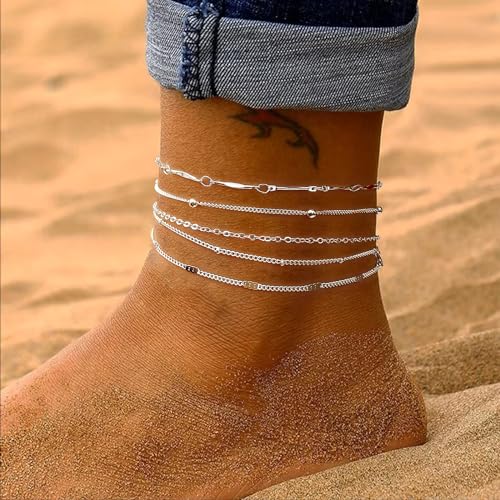 LEXODY Silver/Gold Anklets for Women, Sterling Silver Evil Eye Ankle Bracelets for Women Trendy Dainty Waterproof Anklets Set Adjustable Layered Anklet Bracelets for Women Silver Jewelry Gift - Image 5