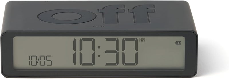 LEXON Flip Classic Luminous Morning Alarm Clock, Reversible with Face on Off and Snooze Function, LCD Screen and Touch Light, Rechargeable by USB-C - Dark Grey - Image 1