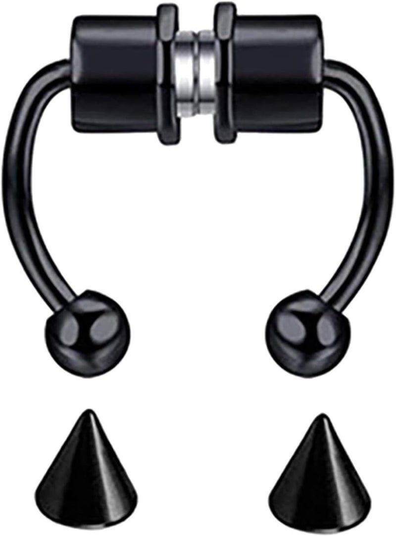 Shuiniba Magnetic Septum Nose Ring Horseshoe Fake Nose Ring Hoop Reusable Nose Ring Hoop Non-Piercing 316L Stainless Steel - 5 Pack - Image 1