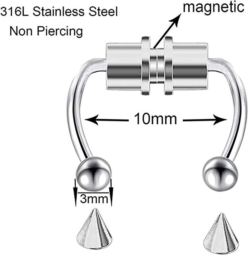 Shuiniba Magnetic Septum Nose Ring Horseshoe Fake Nose Ring Hoop Reusable Nose Ring Hoop Non-Piercing 316L Stainless Steel - 5 Pack - Image 2