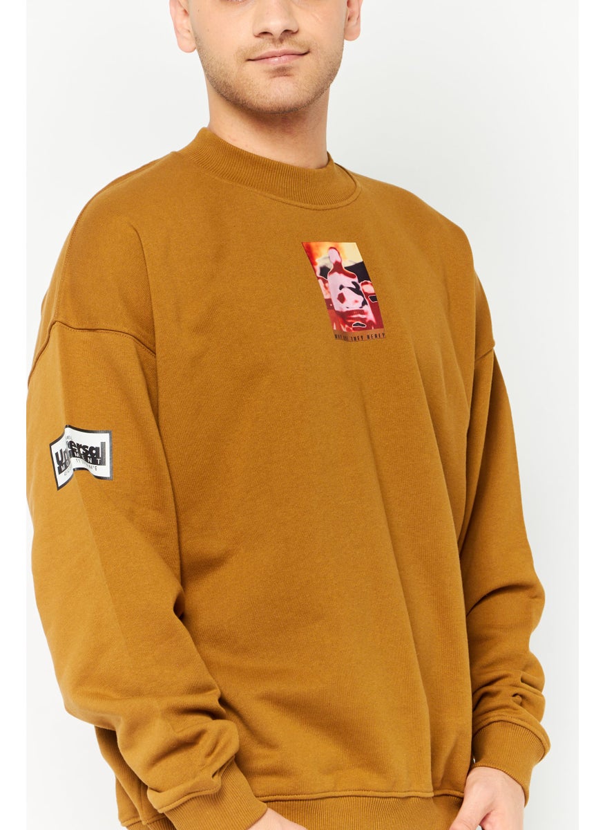DIESEL - Men Crew Neck Graphic Print Long Sleeves Sweatshirt, Brown - Image 1