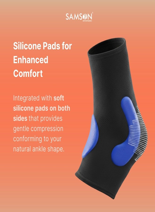 SAMSON Anklet with Silicone Pad - Compression Support for Ankle Sprains, Injuries & Recovery - (Single, Large) - Image 2