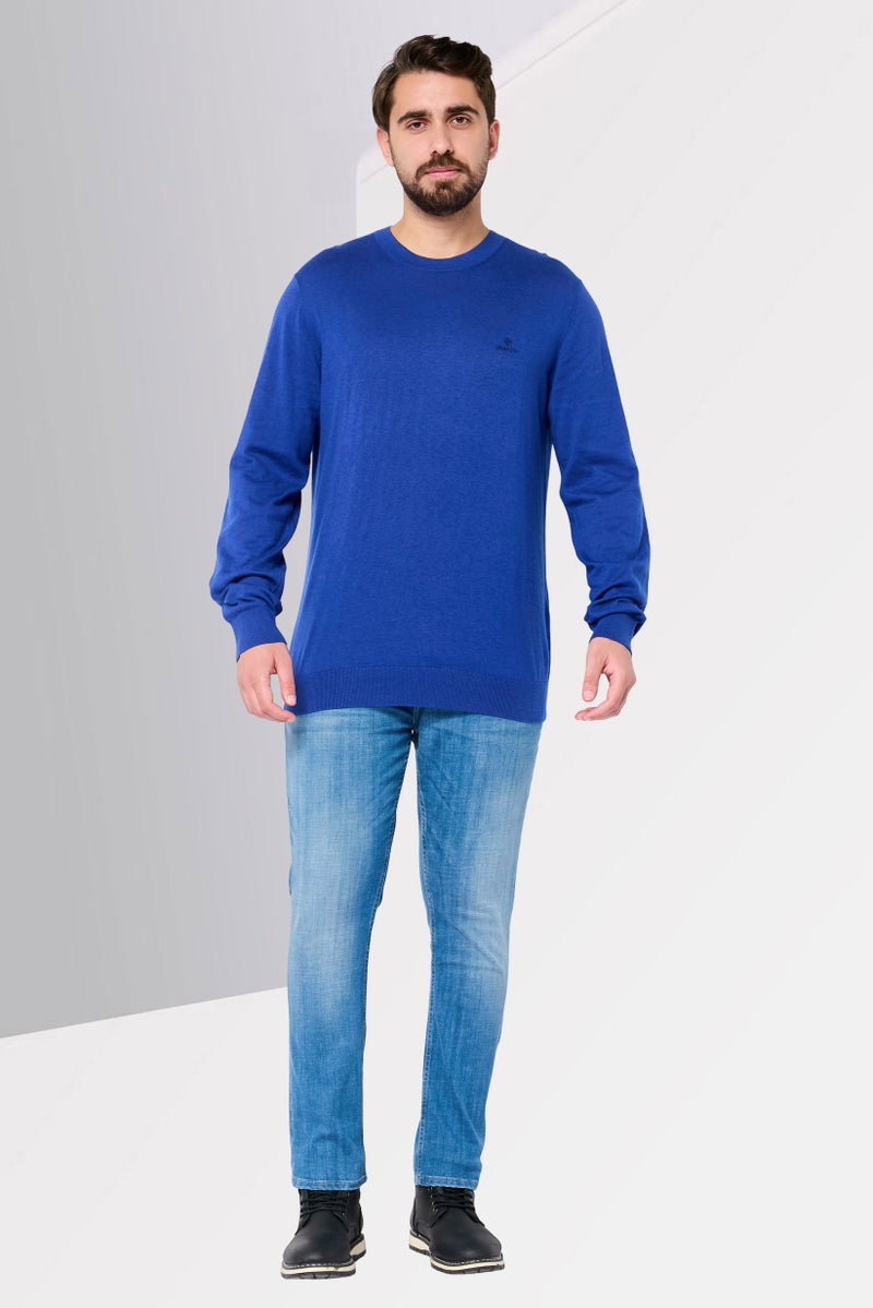 GANT Men Crew Neck Embroidered Logo Long Sleeve Sweater, Royal Blue - Image 2