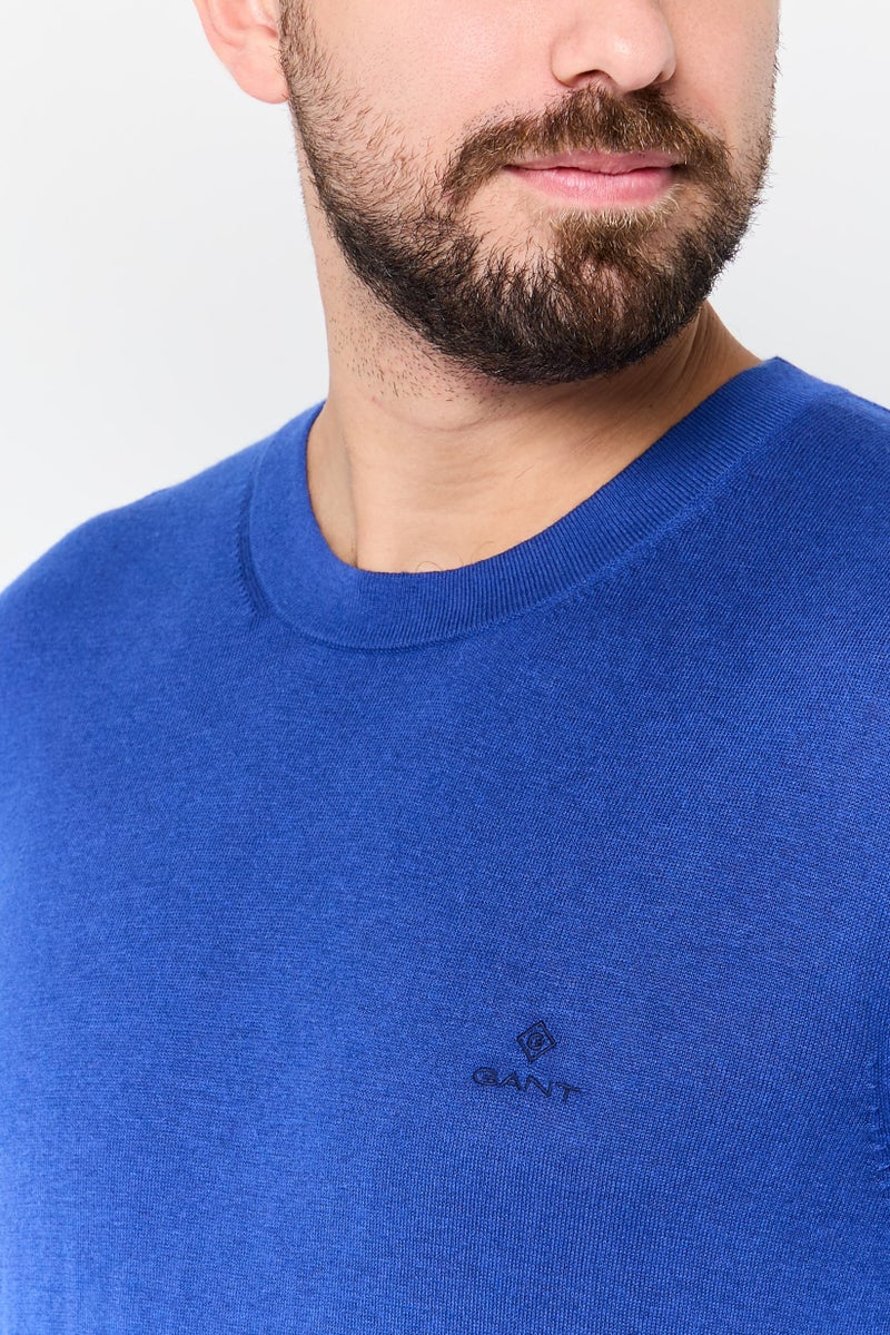 GANT Men Crew Neck Embroidered Logo Long Sleeve Sweater, Royal Blue - Image 3