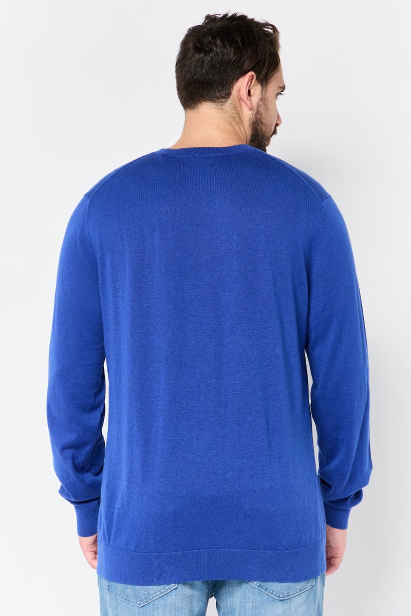 GANT Men Crew Neck Embroidered Logo Long Sleeve Sweater, Royal Blue - Image 4