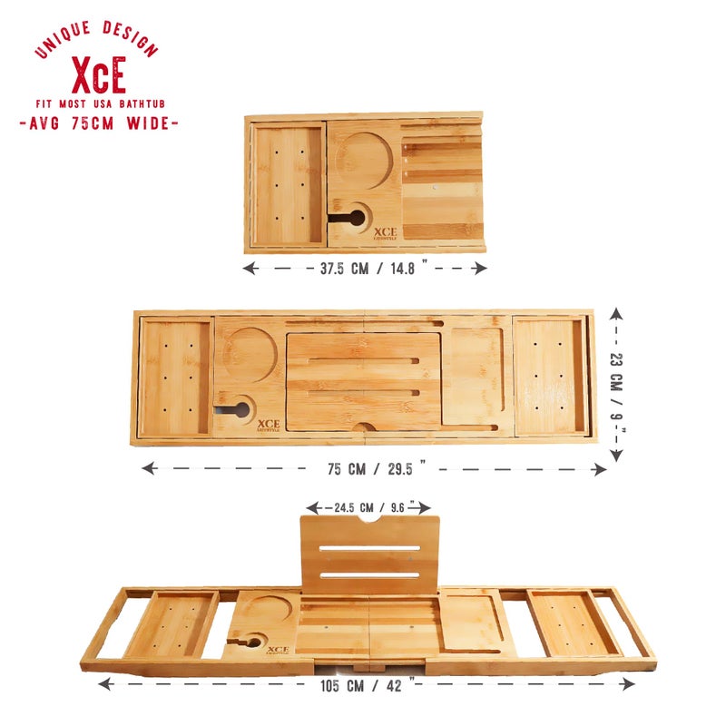 XcE Foldable Bathtub Tray Expandable to 105cm for Luxury Bath, Bath Tray for Bathtub (Bamboo) - Image 3