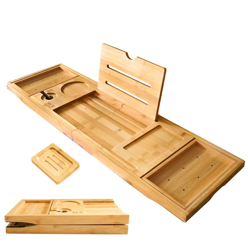 XcE Foldable Bathtub Tray Expandable to 105cm for Luxury Bath, Bath Tray for Bathtub (Bamboo) - Image 1
