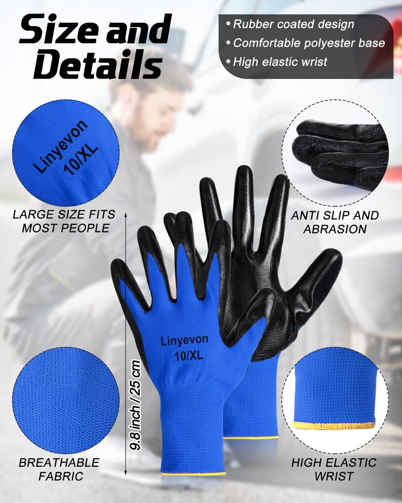 Maxcheck 54 Pairs PU Coated Gloves Bulk, Reusable Rubber Safety Gloves for Men Women Work Warehouse, Mechanic, Woodworking(Multicolor,L) - Image 2